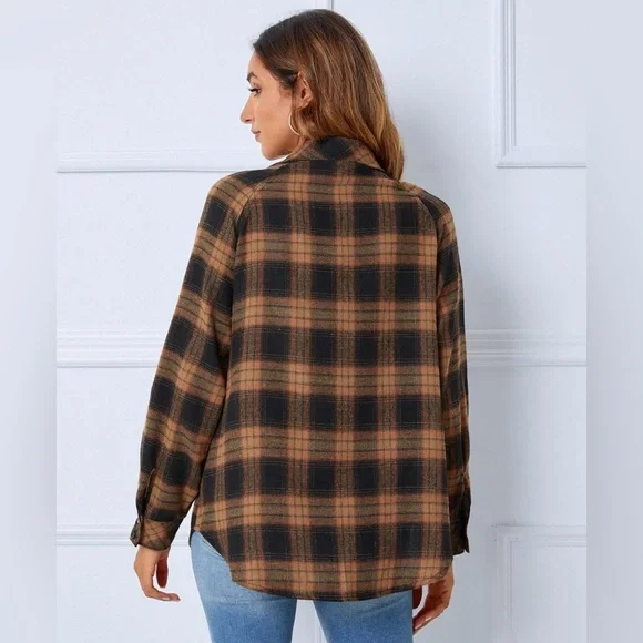 Blooming Jelly Long Sleeve Flannel Plaid Top Casual Fall Shacket Size Large - Picture 3 of 8